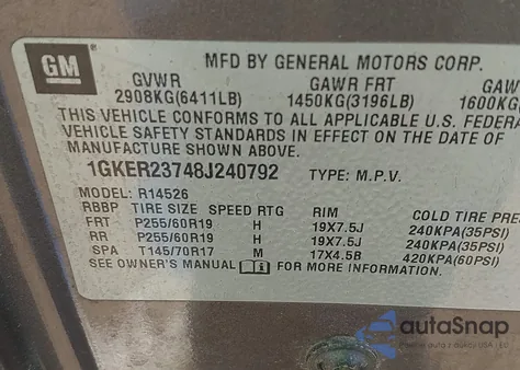 2008 GMC Acadia Slt-1 z USA, uszkodzony, nr VIN 1GKER23748J240792